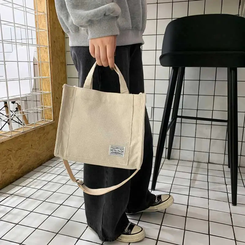 Soft Corduroy Unisex Casual Tote | Square Crossbody & Shoulder Bag Luxegan