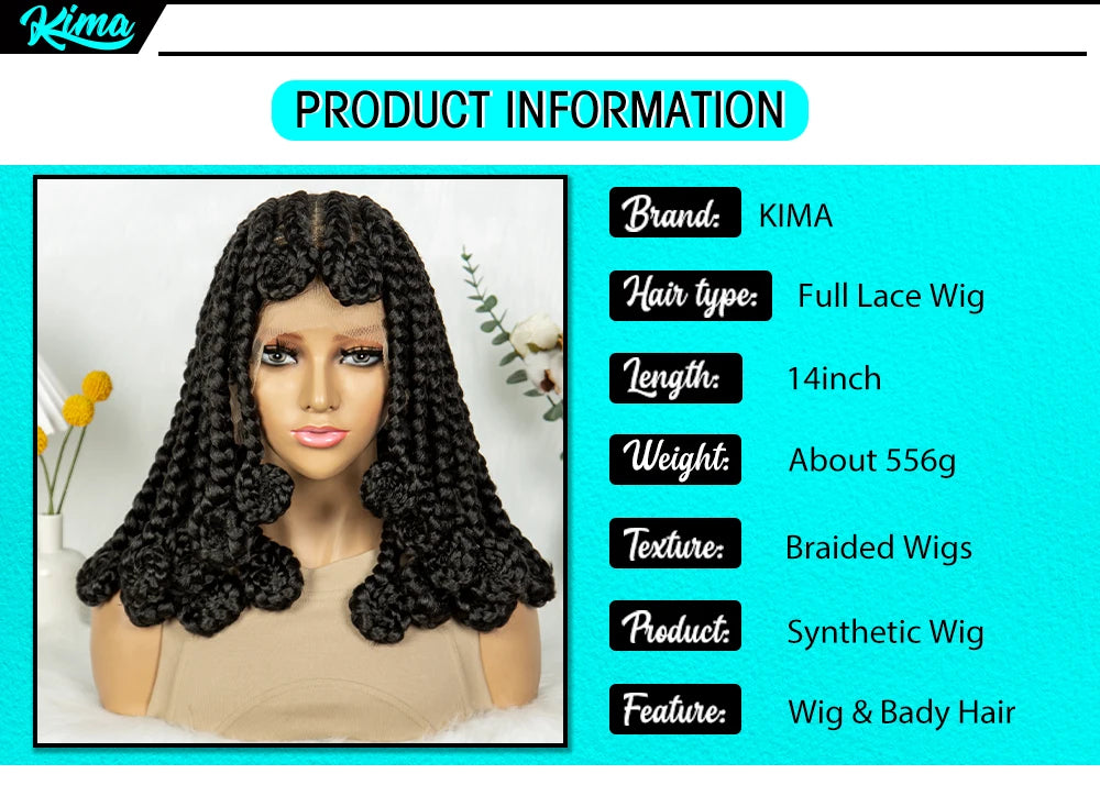 14 Inch Jumbo Bantu Knotless Box Braided Wig | Full Lace Cornrow