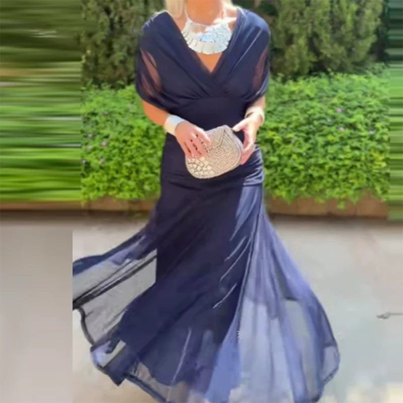 V-Neck Shawl Sleeve Pleated Maxi Dress | Floral Print Hollow Out High Waist Banquet Dress Luxegan