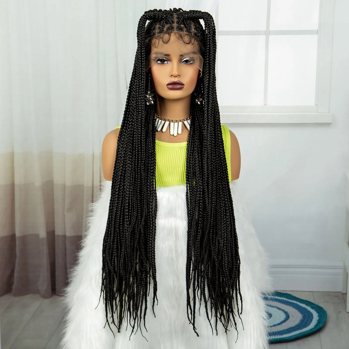 Synthetic Braided Wig Synthetic Hair Lace Front Wigs Box Braided Wigs for Black Women 36 Inches Micro Braids Wigs with Baby Hair Luxegan