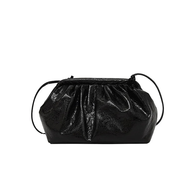 Small Luxury Design Women's Leather Silver Cloud Bag | Gold Crossbody & Ladies Party Clutch Purse (Sequined, Ruched Handbag) Luxegan