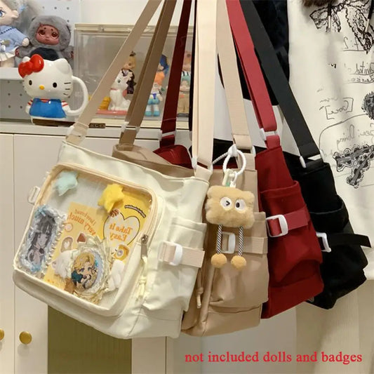 HOT Y2K Harajuku Shoulder Bag | Japanese Fashion Ita Bag with Clear Window | College Style Crossbody Messenger | Trendy PVC DIY Display Tote for Women (Model YJ93143) Luxegan