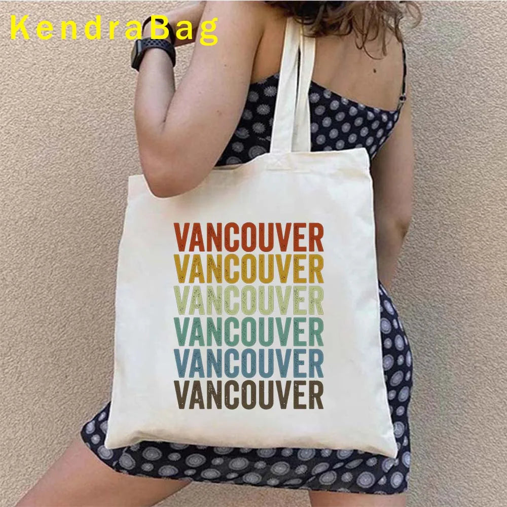 Canadian City Landscape Cotton Canvas Tote Bag | Happy Canada Day Tourist Gift | Reusable Eco-Friendly Shoulder Handbag (Women) Luxegan
