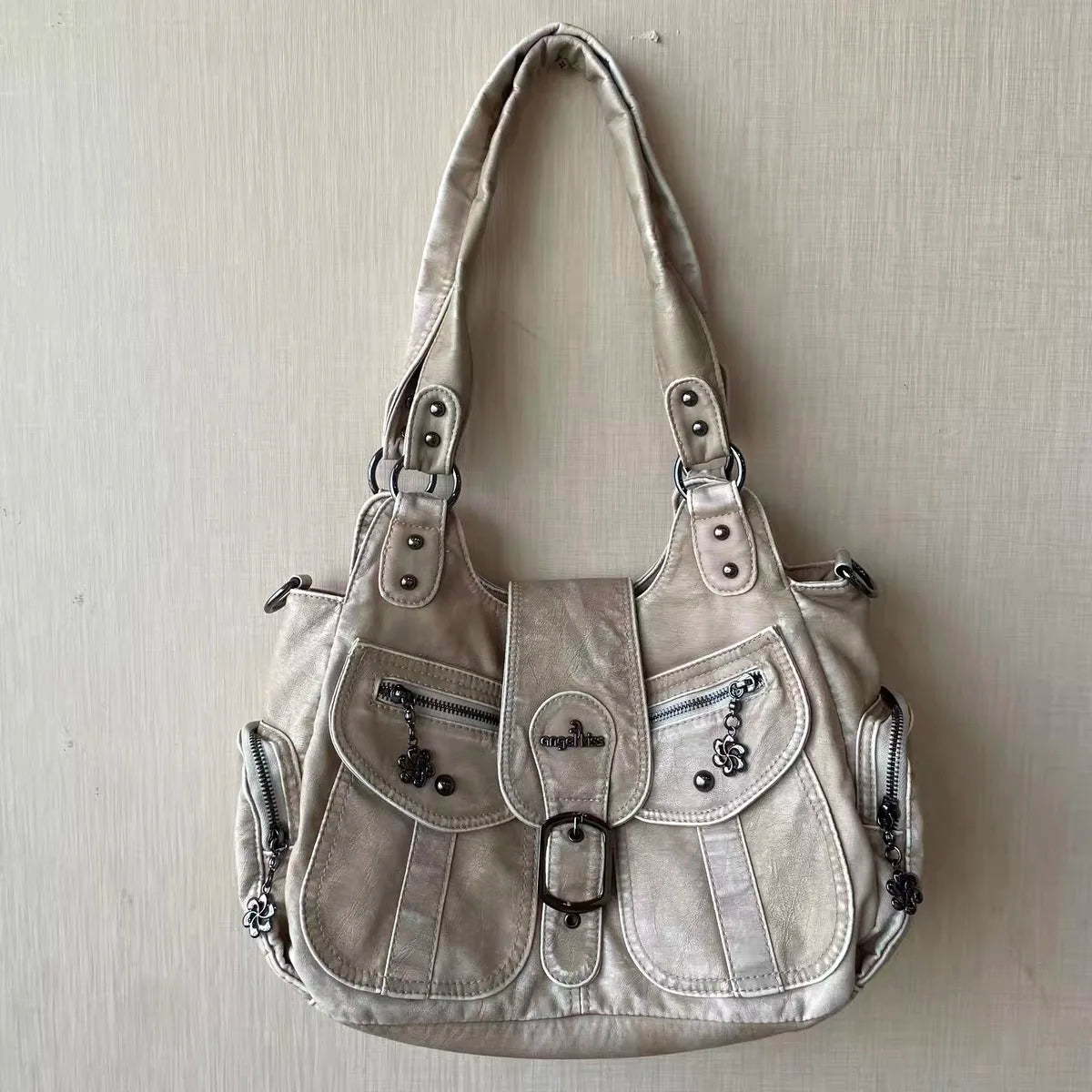 Trendy PU Leather Dumpling Shoulder Bag | Fashion Large Capacity Satchel & Top-Handle Purse | Versatile Multi-Pocket Handbag with "Flap" Design & 120cm Strap Luxegan