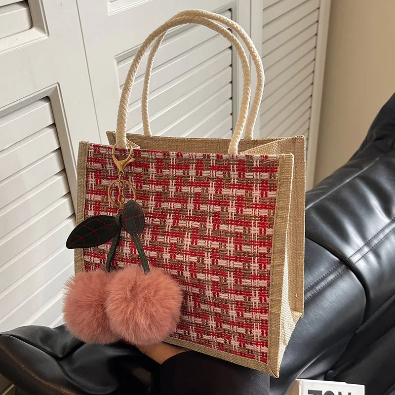 Retro Braided Jute Tote Bag | Large Capacity Shopping & Beach Bag Luxegan