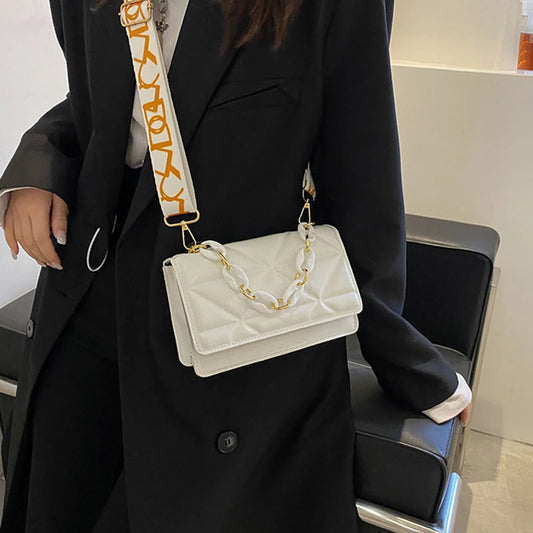Women’s One-Shoulder Small Square Bag | Sophisticated Simple Printed Messenger | Elegant Baguette Bag for Banquet & Business | "Dignified" Moderate-Hardness Microfiber Leather Purse with Wide-Band Strap Luxegan