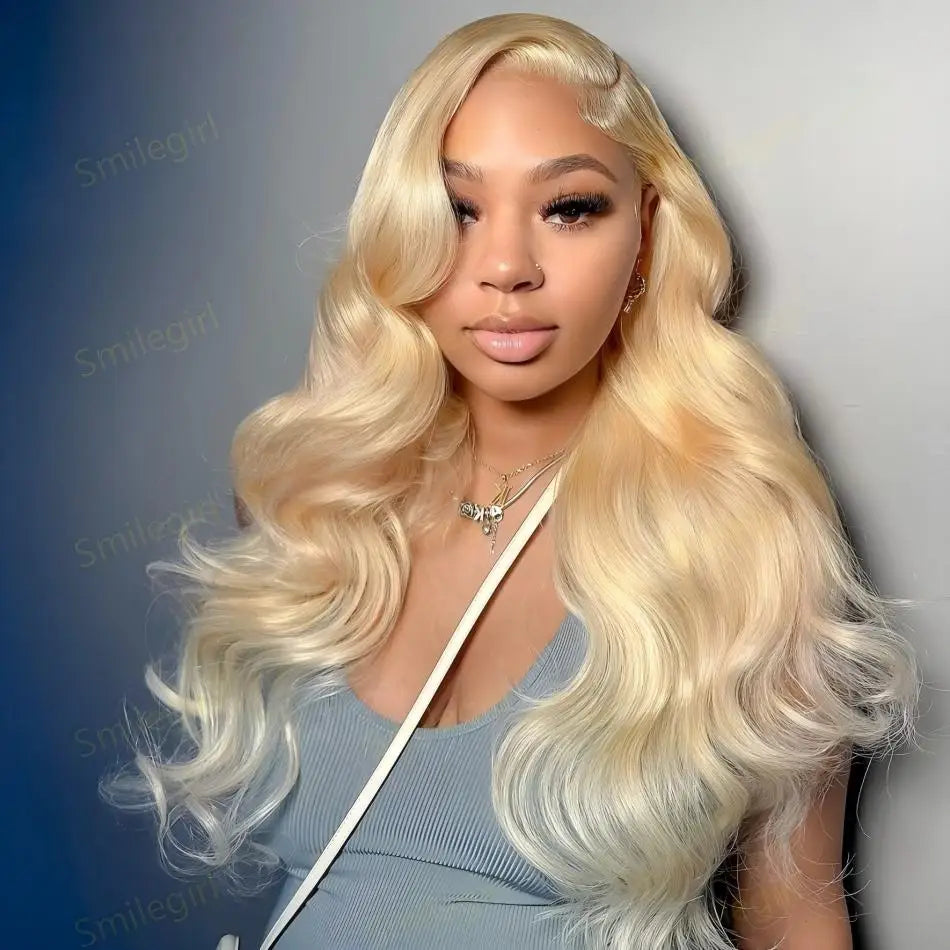 613 Platinum Blonde Body Wave Wig | Sophisticated 13x6 & 13x4 HD Transparent Lace | Elegant "Brazilian Remy" 250 Density 26+ Inch Length | "Dignified" Pre-Plucked Human Hair for Radiant Versatile Styling Luxegan