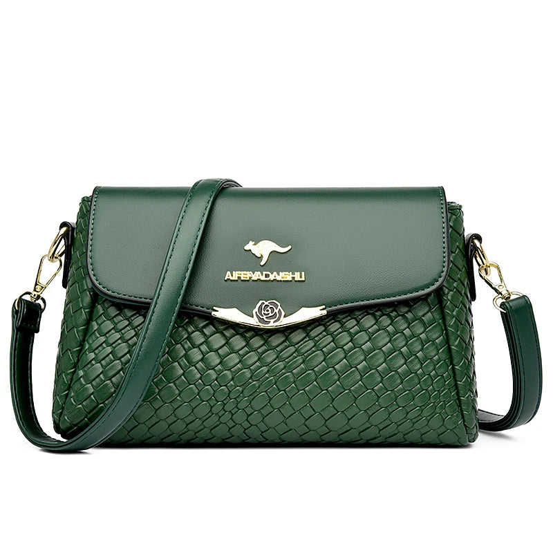 Luxury Knitted PU Leather Crossbody | Soft Shoulder Messenger Bag Luxegan