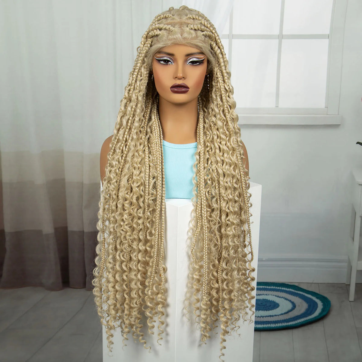 36 Inch Boho Knotless Box Braid Wig | Full Lace | Curly Ends