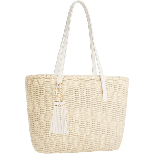 Travel Straw Tote | Handmade Woven Summer Shoulder Bag | Artisan Braided Straw Handbag | Minimalist Casual Beach & Shopping Tote Luxegan