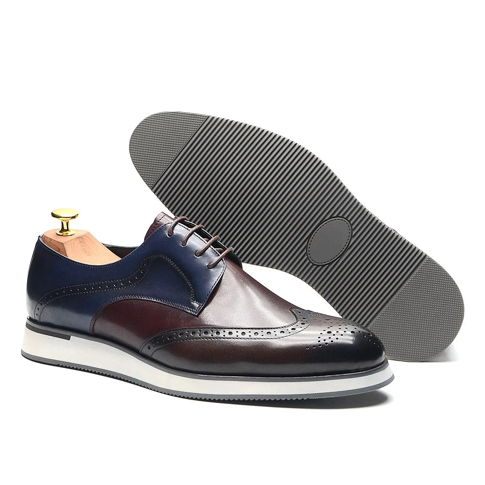 Autumn Winter Men's Brogue Derby Sneakers | Sophisticated Wingtip Wingtip Toe Dress Shoes | Elegant "Handmade Mixed Colors" Silhouette | "Dignified" Breathable Genuine Leather Footwear for Radiant Versatile Casual Styling Luxegan