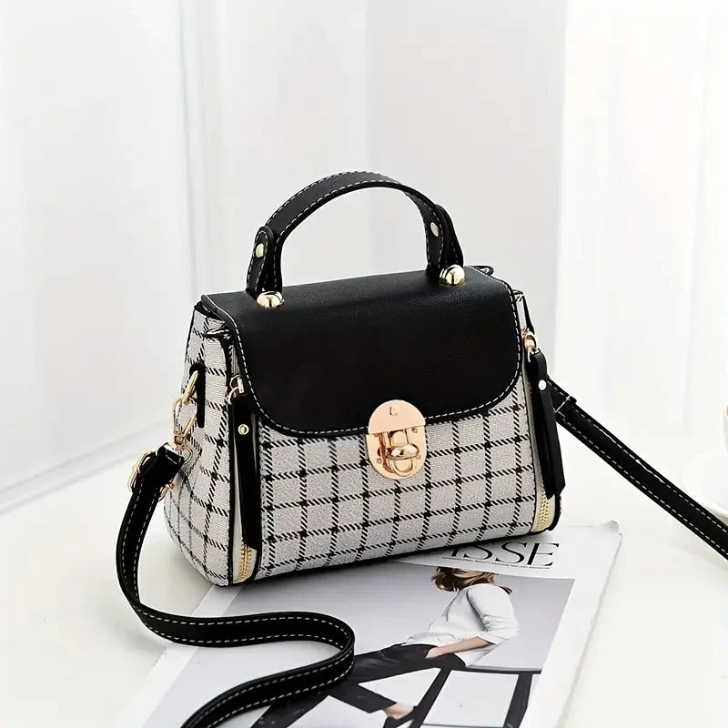 Women's Trendy Flap Shoulder Bag | PU Leather Crossbody Bag (Simple Plaid Designer Messenger Bag, Small Purse & Handbags Pouch) Luxegan