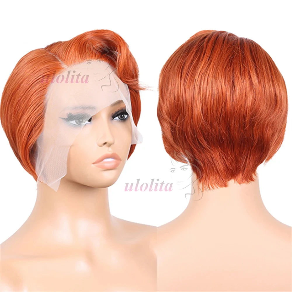 Short Bob Wig Pixie Cut Wig Straight Human Hair Wig 13X4 Transparent Lace Frontal Wig For Women Highlight Straight Pixie Cut Wig