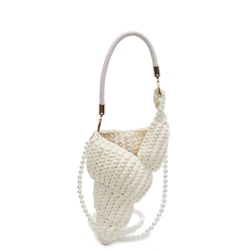 Hand-Woven Shell Bag | Luxury Pearl Chain Crossbody Purse Luxegan
