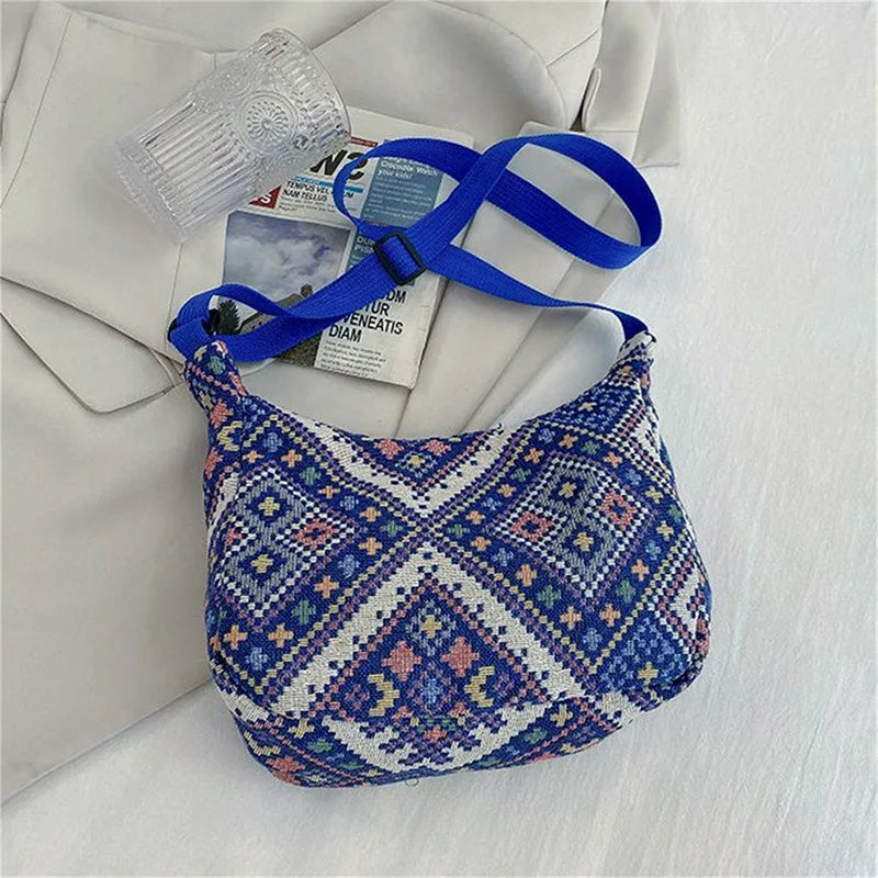 Women’s Ethnic Style Canvas Shoulder Bag | Simple Trend Messenger & Handbag | Small Woven Beach Bag & Versatile Daily Tote Luxegan