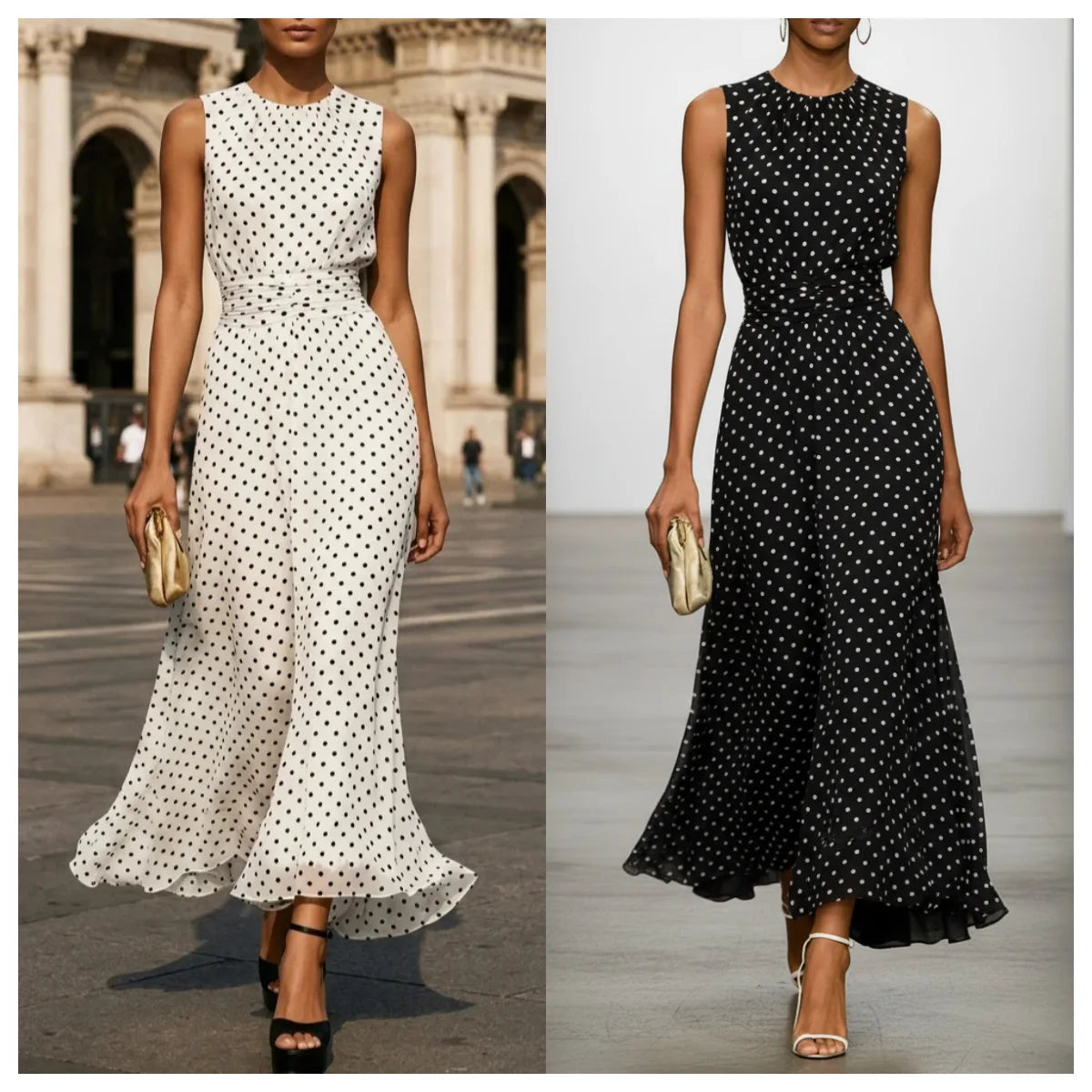 Women's Sleeveless Polka Dot Maxi Dress Luxegan