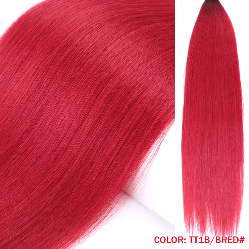 30-Inch Yaki Straight Synthetic Hair Bundles – 100g | Ombre & Linen Colors | High-Temp Fiber