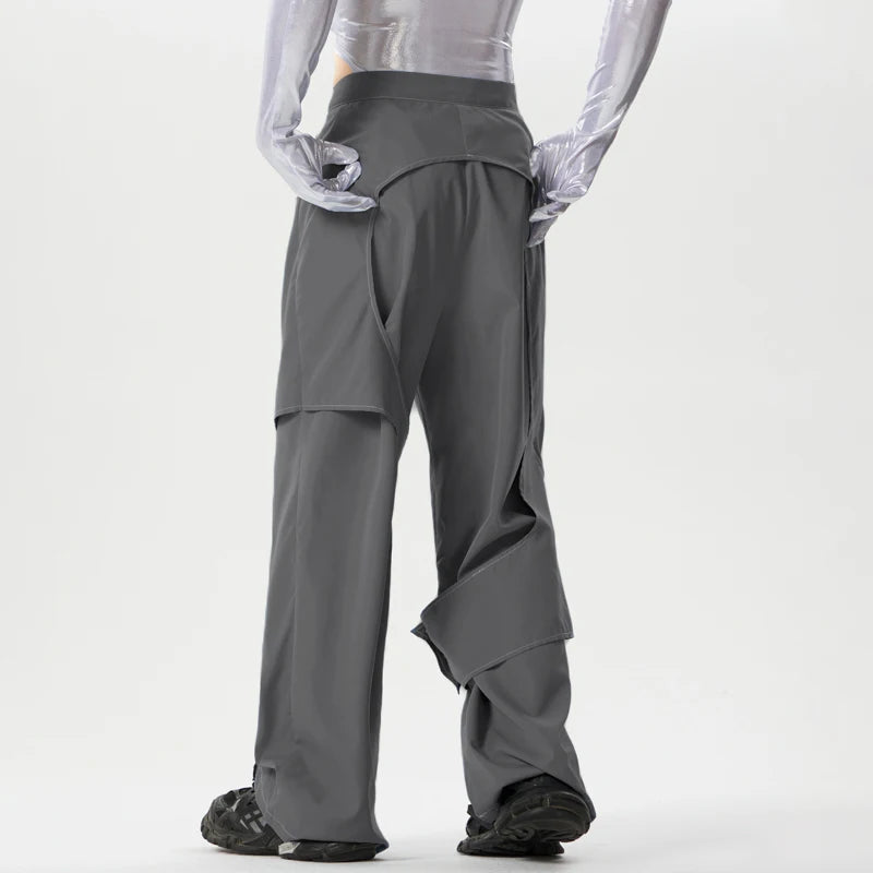 Men’s Irregular Button Joggers | Sophisticated "Wide-Leg" Straight Silhouette | Elegant Solid Color Casual Trousers | "Dignified" High-Performance Streetwear Pantalon for Radiant Versatile Styling Luxegan