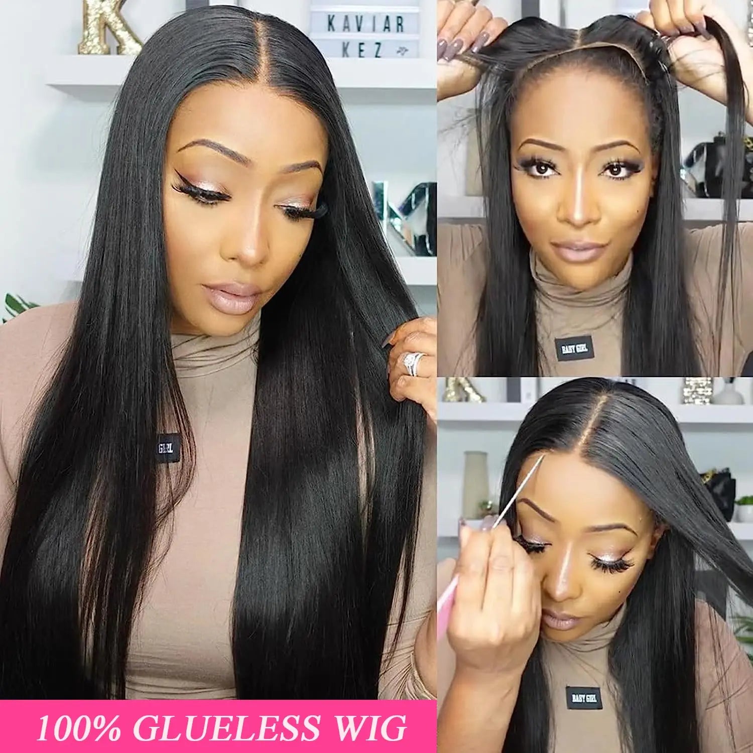 Ultra-Thick 200% Density Straight Glueless Wig - 9x6 / 7x5 / 5x5 / 6x4 Transparent Lace Closure Human Hair Wig - Pre-Cut & Pre-Plucked Wear-and-Go Brazilian Remy Straight Wig for Women (26+ Inch Long) Luxegan
