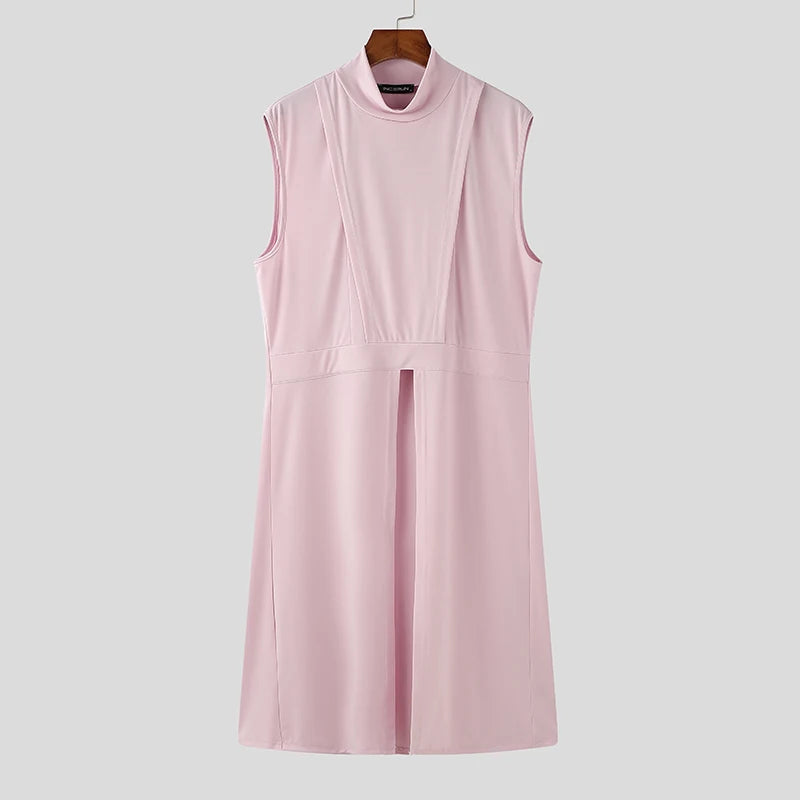 Deconstruction Semi-High Neck Tank Top | Sophisticated City Walk Sleeveless Silhouette | Elegant "Long-Style" Solid Vest | "Dignified" Jersey Knit Streetwear for Radiant Versatile Styling Luxegan