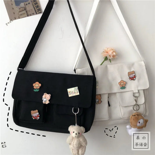 Cute Retro Girl Messenger Shoulder Bag | Canvas Student School Female Luxegan