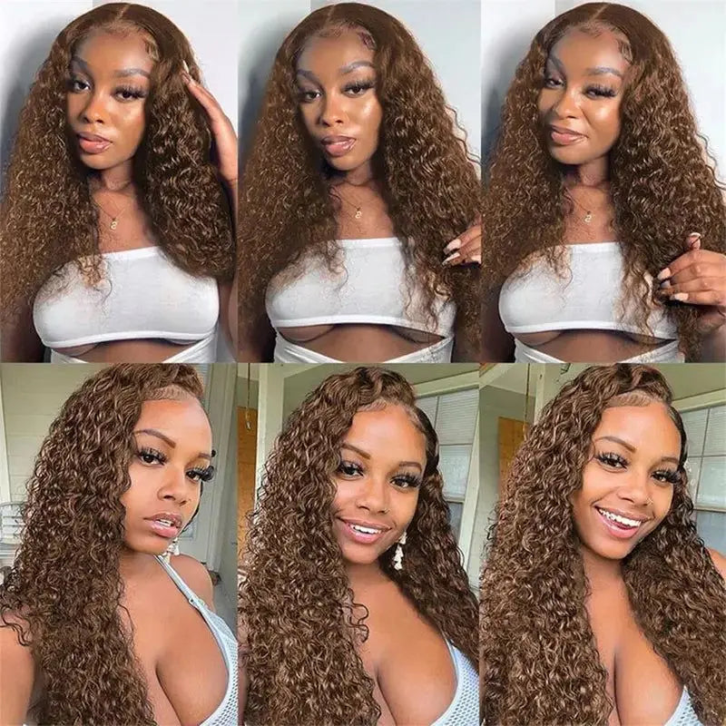 Chocolate Brown Deep Wave HD Lace Frontal Wig | Sophisticated 200% Density Transparent Lace | Elegant "Brazilian Remy" 18-24 Inch Silhouette | "Dignified" Water Wave Human Hair for Radiant Versatile Styling Luxegan