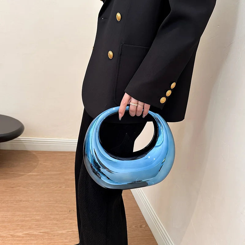 Golden Evening Handbag | Round Handle PVC Wrist Bag & Luxury Designer Clutch Luxegan