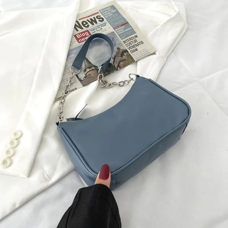 Shoulder Bags Women Underarm Chain Bag | PU Candy Colors Zipper Summer Simple Students Daily Casual Handbags Luxegan