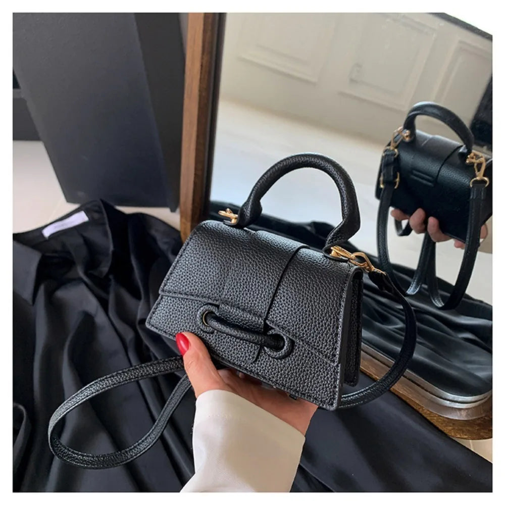 High Quality Fashion PU Leather Bag | Solid Color Shoulder Crossbody Bag & Cute Buckle Square Bag (Hand Carry Small Messenger Bag) Luxegan