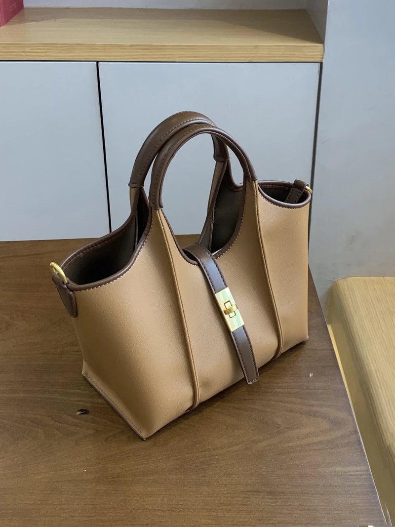 Canvas/PU Oil Wax Bucket Tote | Moderate Commuter Crossbody Luxegan
