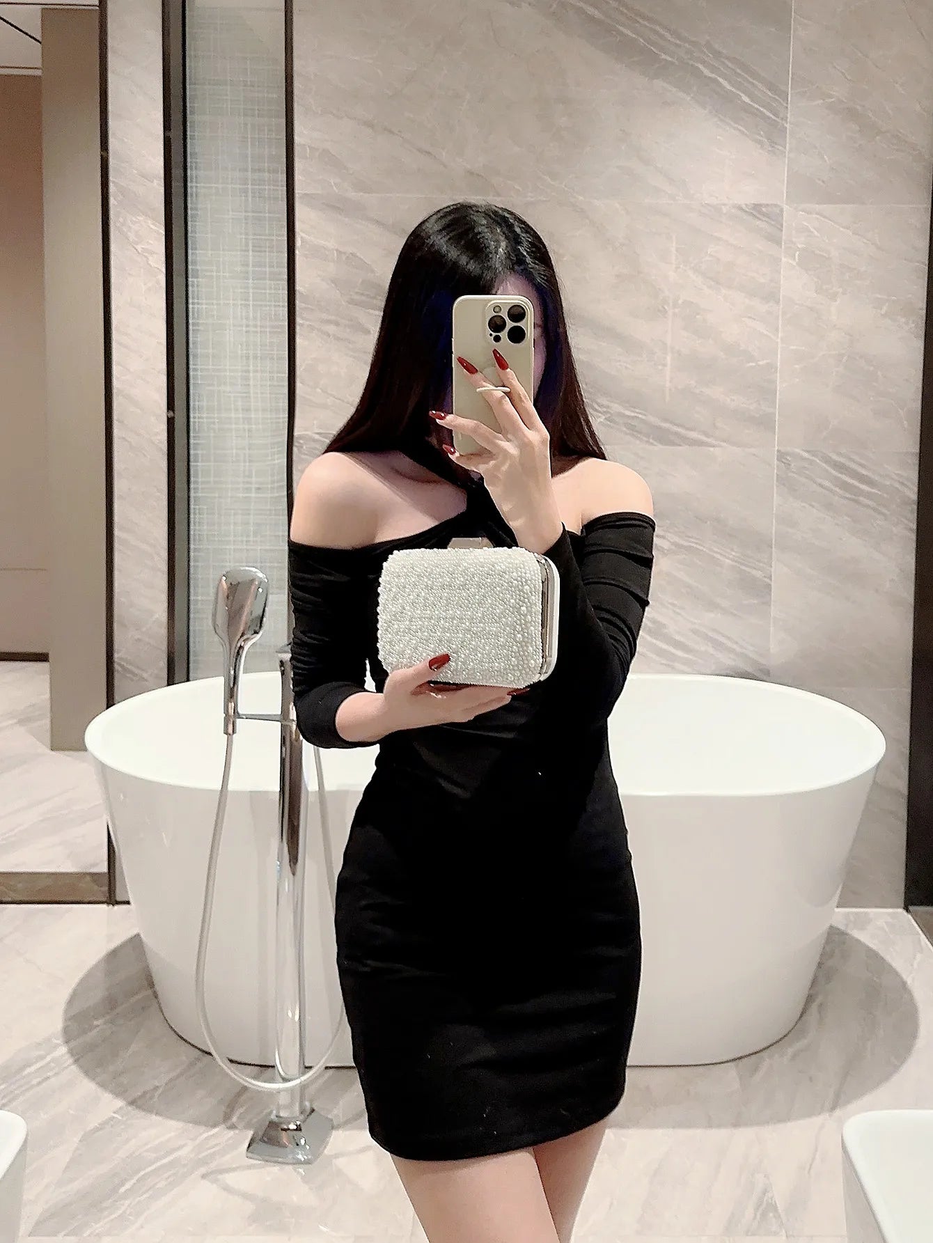 New Pearl Square Box Evening Bag | Sophisticated Beaded Clutch & Chain Bag | Elegant Banquet & Wedding Dress Bag | Luxury Minaudière Handbag for Formal Occasions Luxegan