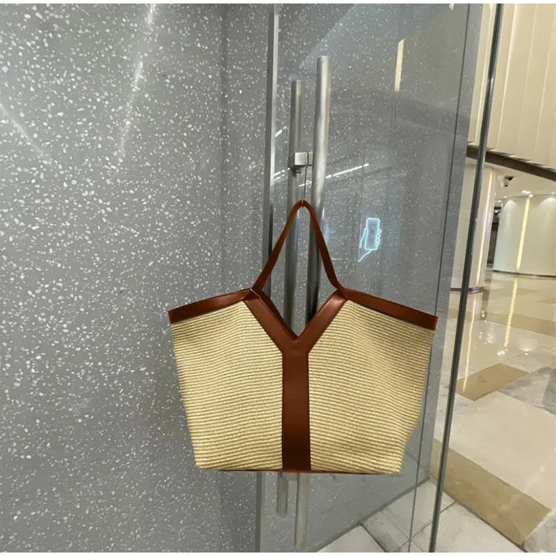 Y-shaped Design Shoulder Bag 2025 | Brand Seaside Beach Vacation Travel Hollow Straw Large Capacity Tote Bag (Casual Light Handbag) Luxegan