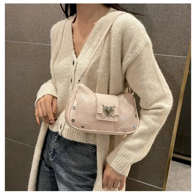 Fashion Women Y2K Armpit Bag | Luxury Design Pleated Underarm Shoulder Bag | Solid Color Hobos Messenger Handbag Luxegan