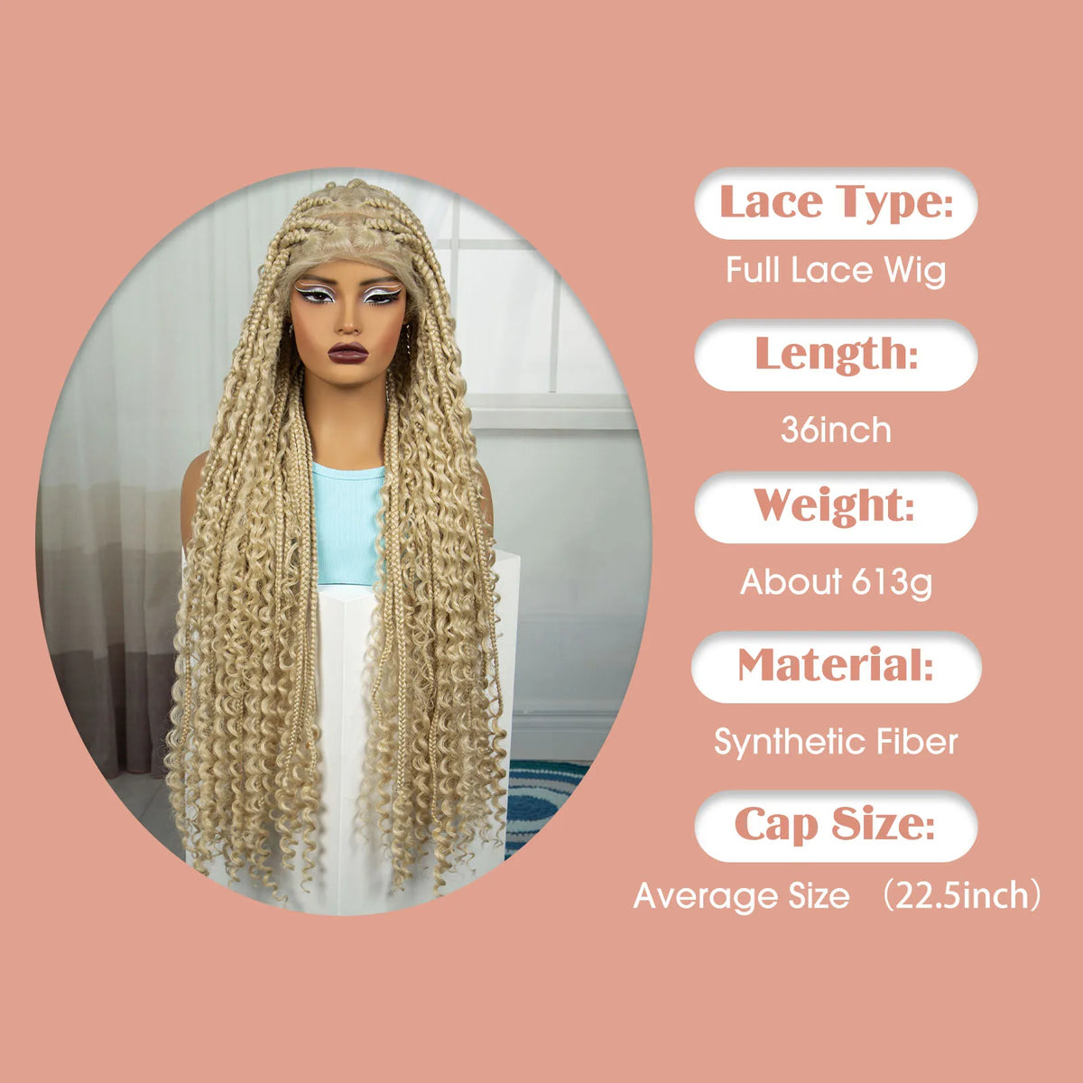 36 Inch Boho Knotless Box Braid Wig | Full Lace | Curly Ends