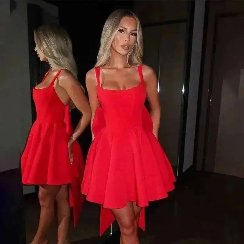 Townlike Bow Backless Sexy Party Dress Women Mini 2025 Spring Summer Dress Waist Wrap A-line Ball Gown Dresses