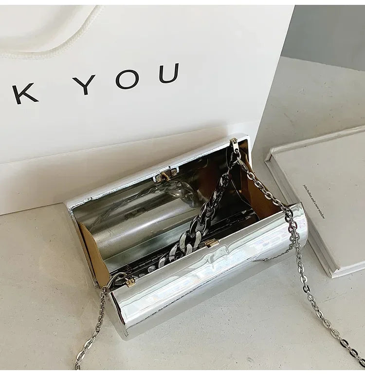 Hard Luxury Gold Cylinder Clutch | Metallic Crossbody Mini Evening Bag Luxegan