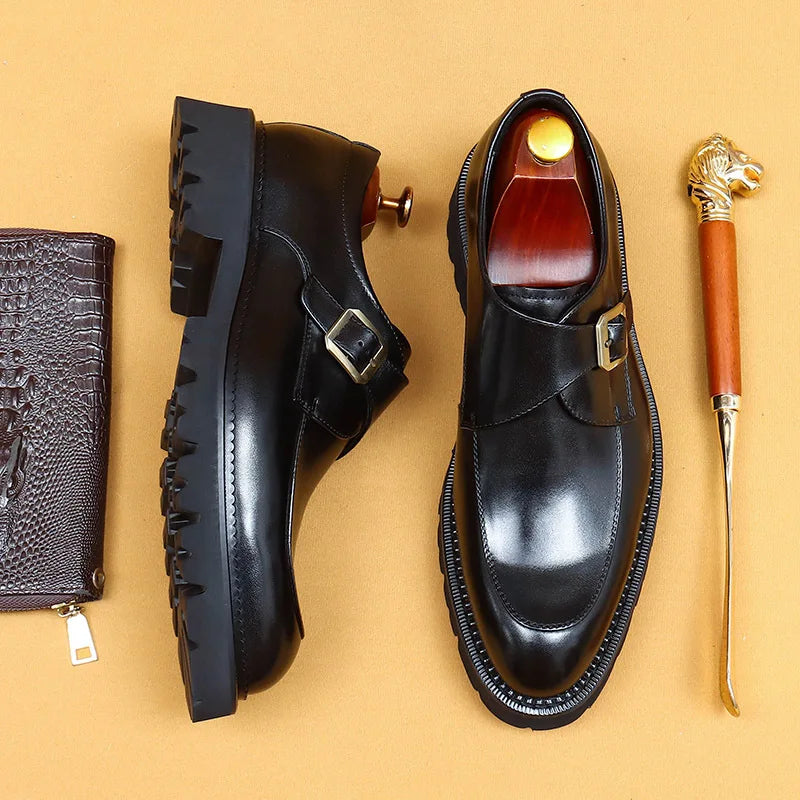 European Luxury Men's Sneakers | Sophisticated Double Monk Strap Cow Leather Footwear | Elegant "Wingtip Brogue" Silhouette | "Dignified" Round-Toe Casual Shoes for Radiant Versatile Office & Party Styling Luxegan