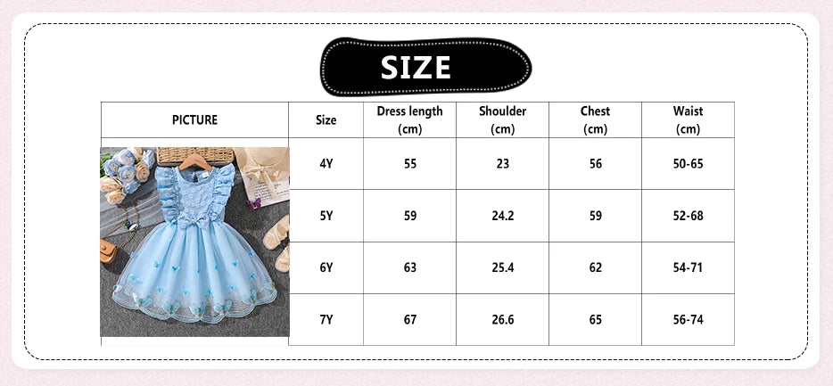 Girls' Floral Print Embroidered Princess Dress | Sweet Wing-Sleeve Bowknot Birthday Party Gown | Summer Cute A-Line Knee-Length Kids Clothing Luxegan