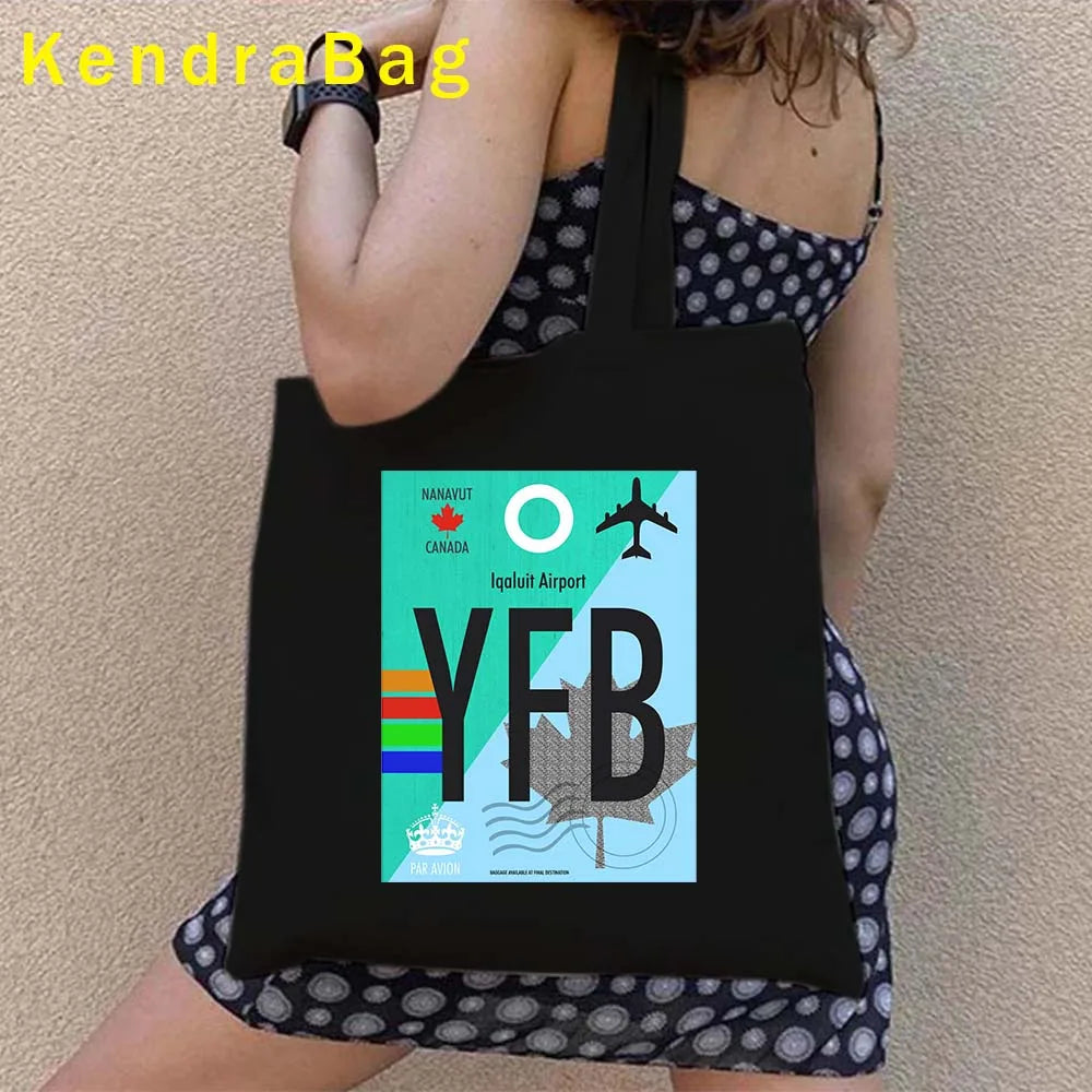 Canadian City Landscape Cotton Canvas Tote Bag | Happy Canada Day Tourist Gift | Reusable Eco-Friendly Shoulder Handbag (Women) Luxegan