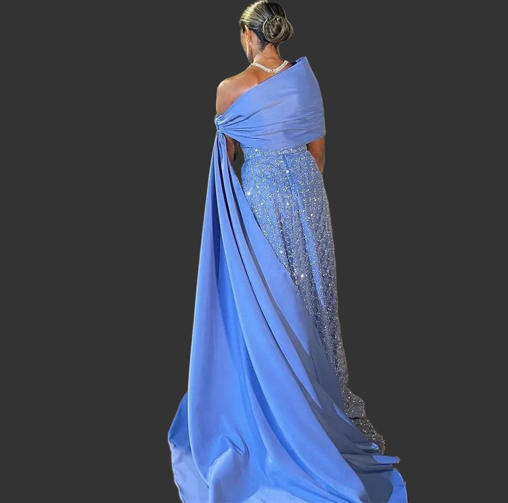 Lace Appliqué Off-Shoulder Prom Gown – A-Line, Court Train, Floor-Length Luxegan