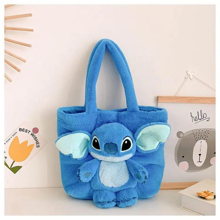 New Cartoon Plush Doll Shoulder Bag | Sweet and Cute Stitch Strawberry Bear Soft Cute Girls Handbag Luxegan