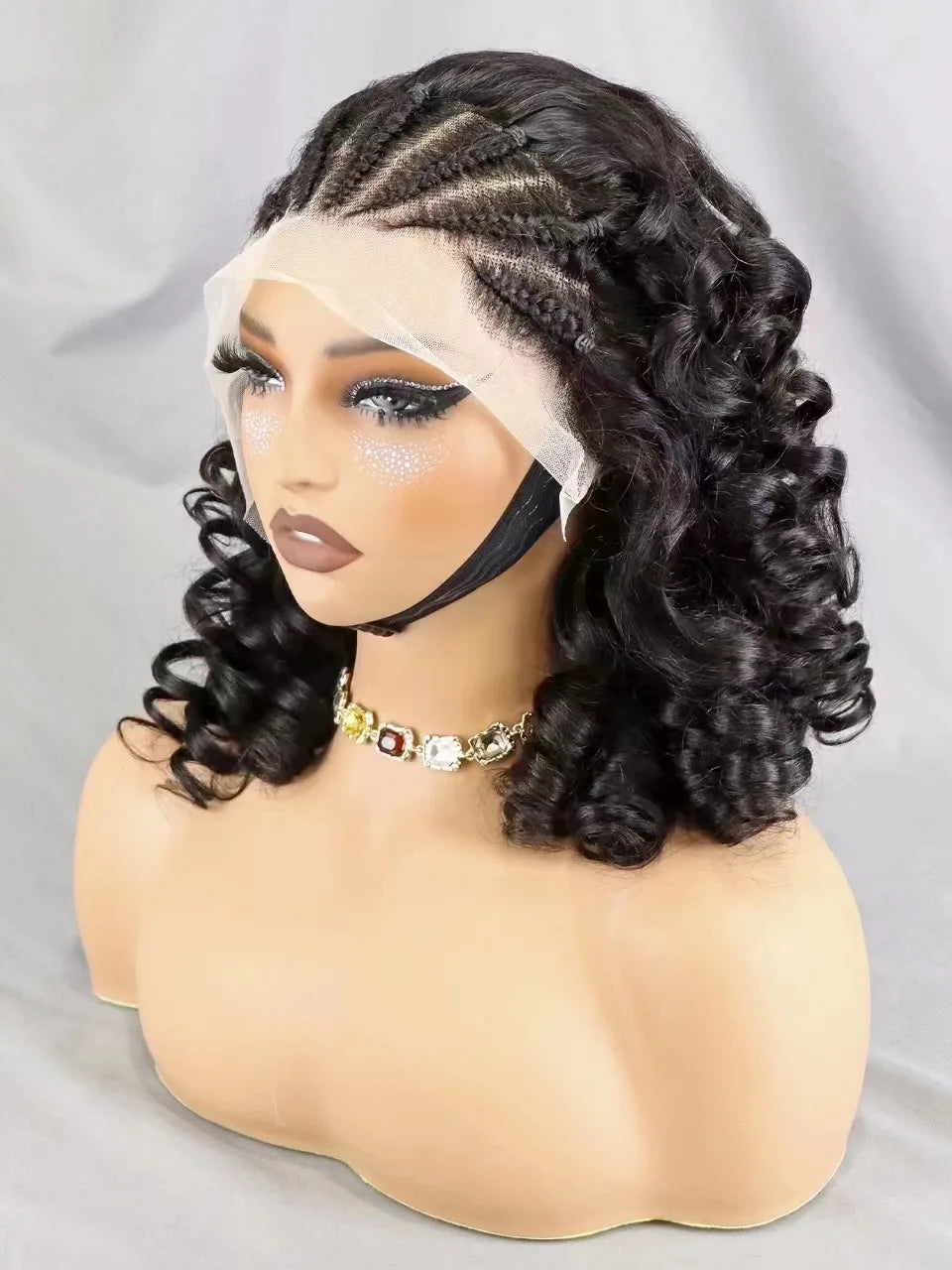 Natural Black Loose Wave Bob Remy Hair Wig with Braids