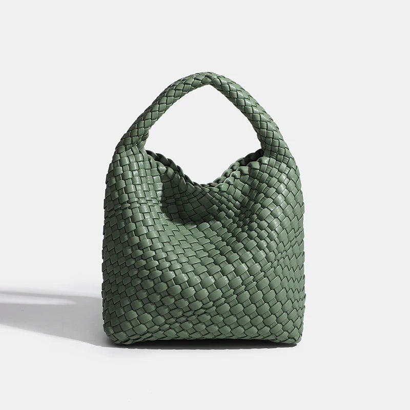 PU Woven Composite Bucket Bag | Soft Fashion Criss-cross Tote Luxegan