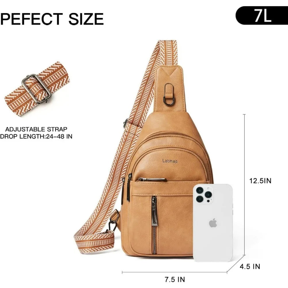 Sling Bag For Women Men Backpack Fanny Pack Crossbody Chest Travel Shoulder Belt Bags Purse Handbag PU Leather