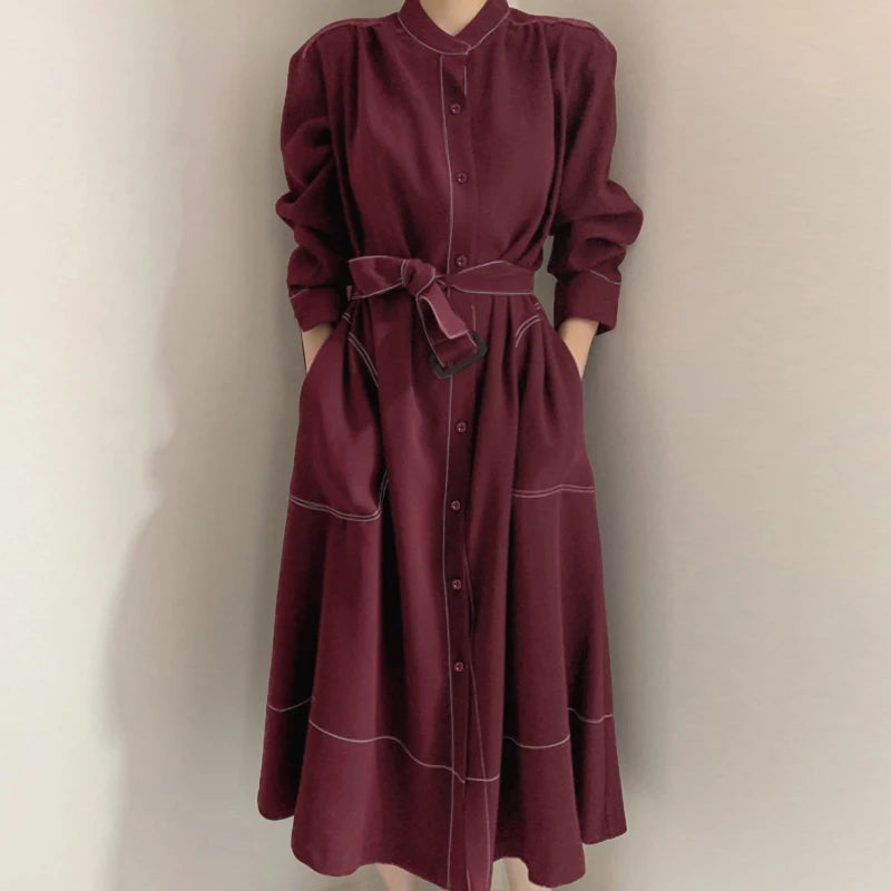 ZANZEA Fashion Long Shirt Dresses Women Elegant Streetwear Office Lady Midi Vestidos Belted Casual Autumn Long Sleeve Party Robe