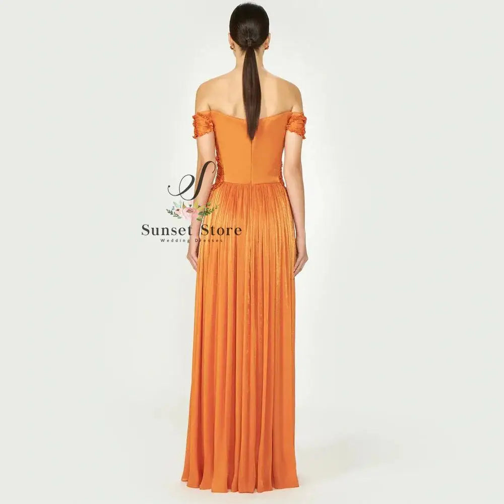Off-Shoulder Pleated Chiffon Prom Gown | A-Line Ruched Slit Bespoke Formal Dress Luxegan