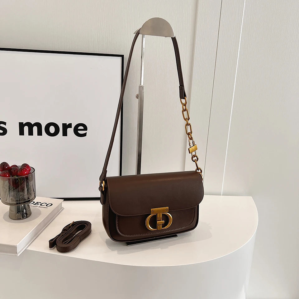 Retro Small PU Leather Bag Women's | Original Fashion Lock Crossbody Shoulder Sac & Senior Handbag Underarm Bag (Designer) Luxegan