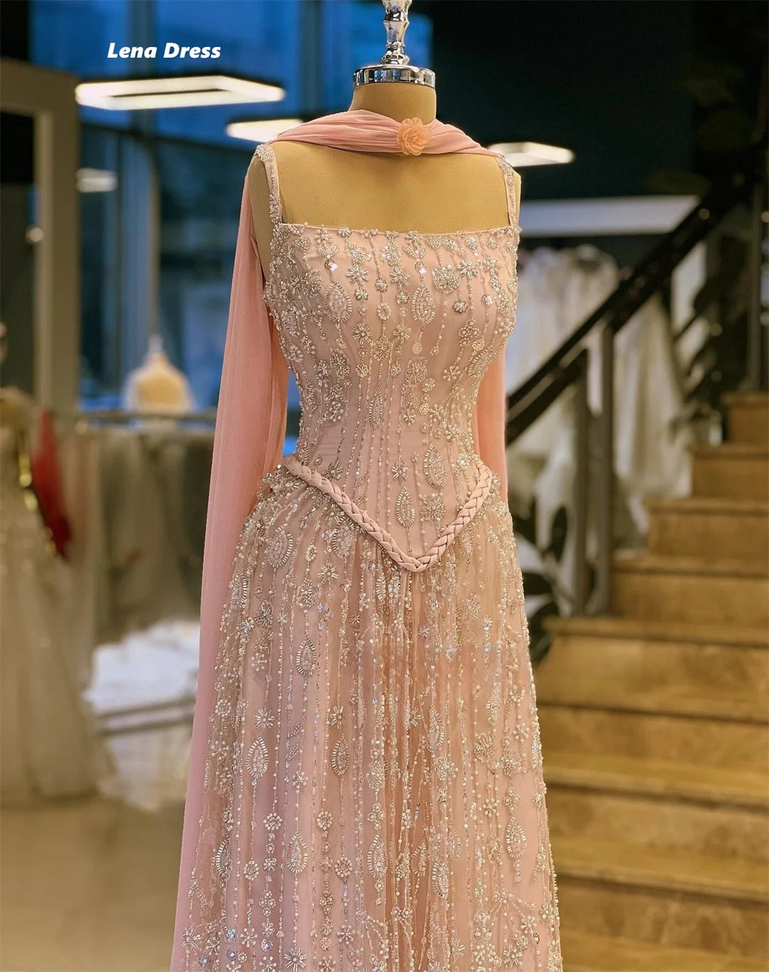 Luxurious Lace Prom Dress | Elegant Sweetheart A-Line Evening Gown | Modern Floor-Length Ball Dress with Shawl | Premium Knit Sleeveless Beads Formal Party Dress with Built-in Bra Luxegan