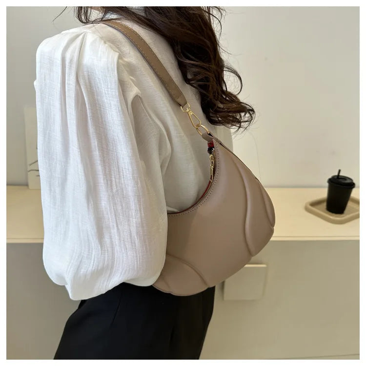 Y2K Retro Leather Hobo Bag | Soft Solid Color Shoulder & Crossbody Luxegan