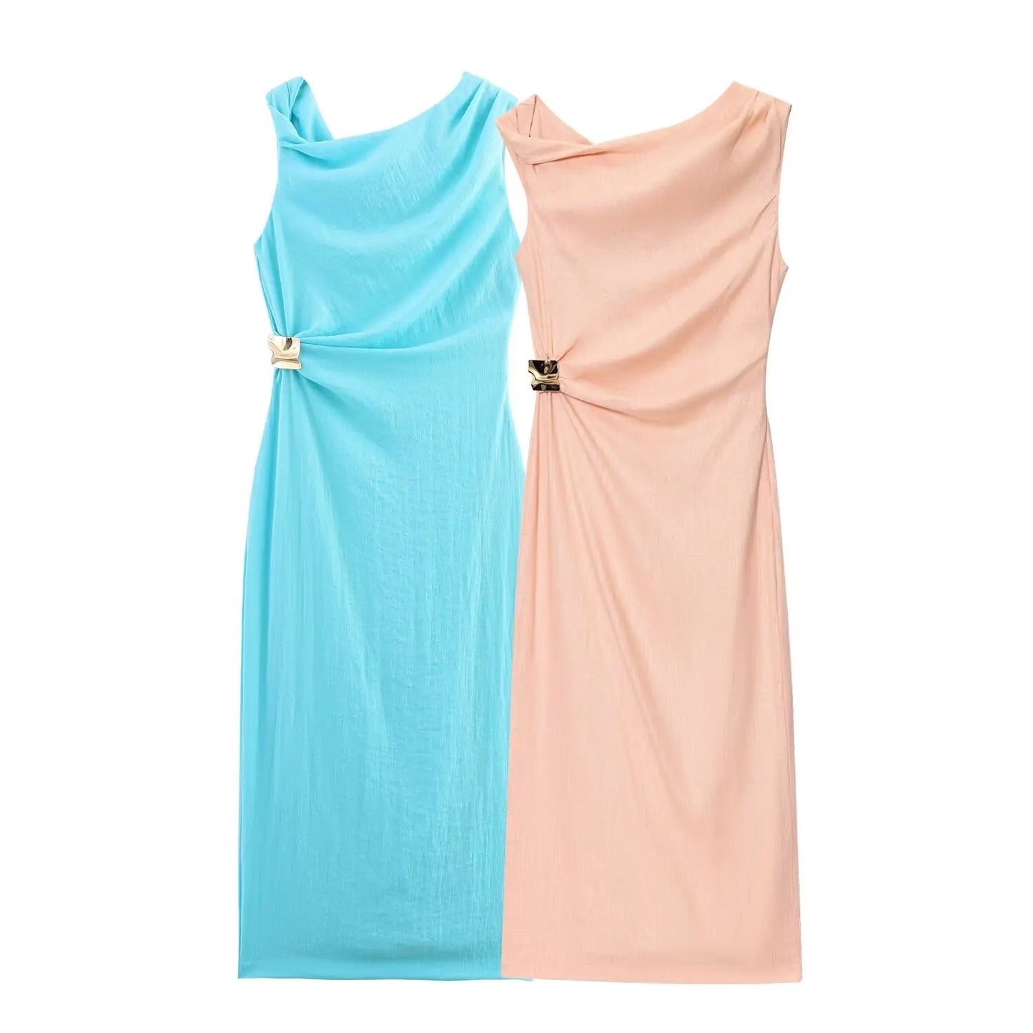 Asymmetric Neck Slit Maxi Dress | Sleeveless Slim A-Line Holiday & Club Dress Luxegan
